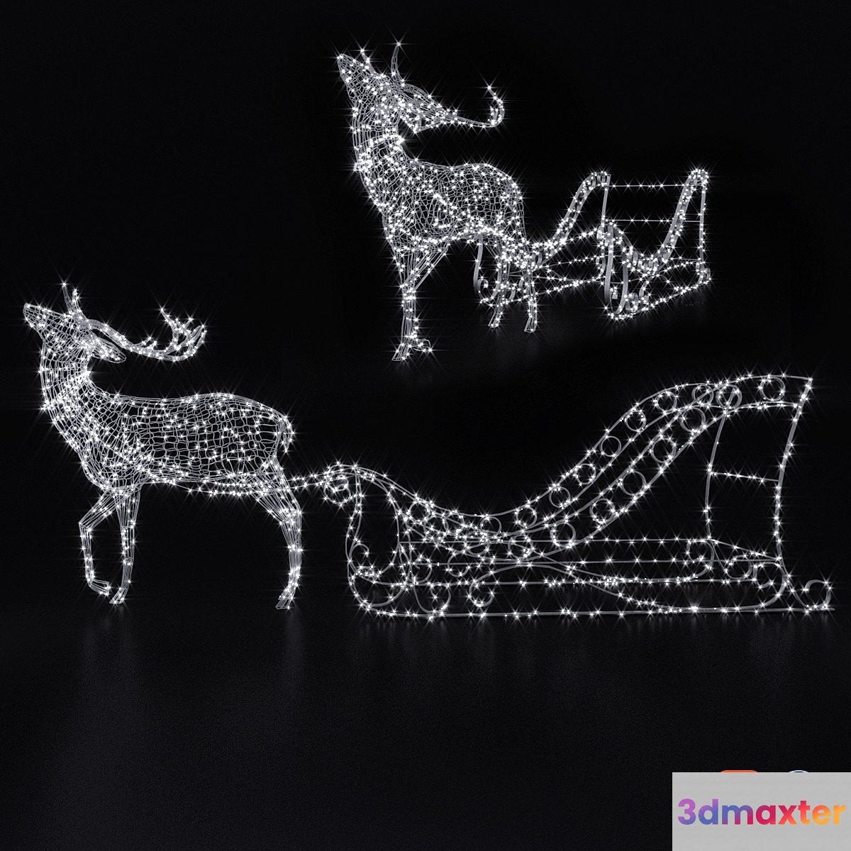 Light volumetric figure Deer and sleigh. 3D Max