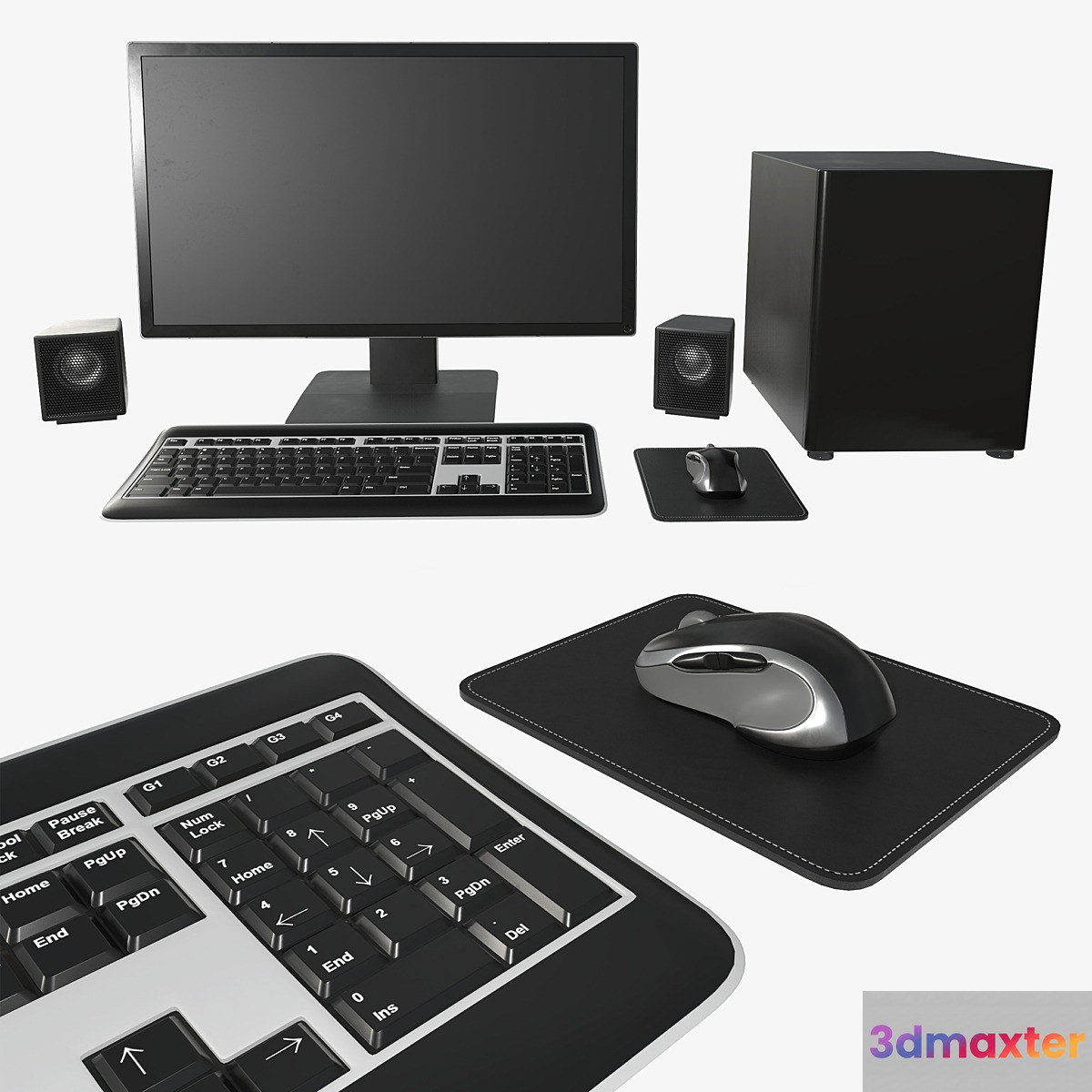 Computer monitor keyboard mouse pad speakers woofer set