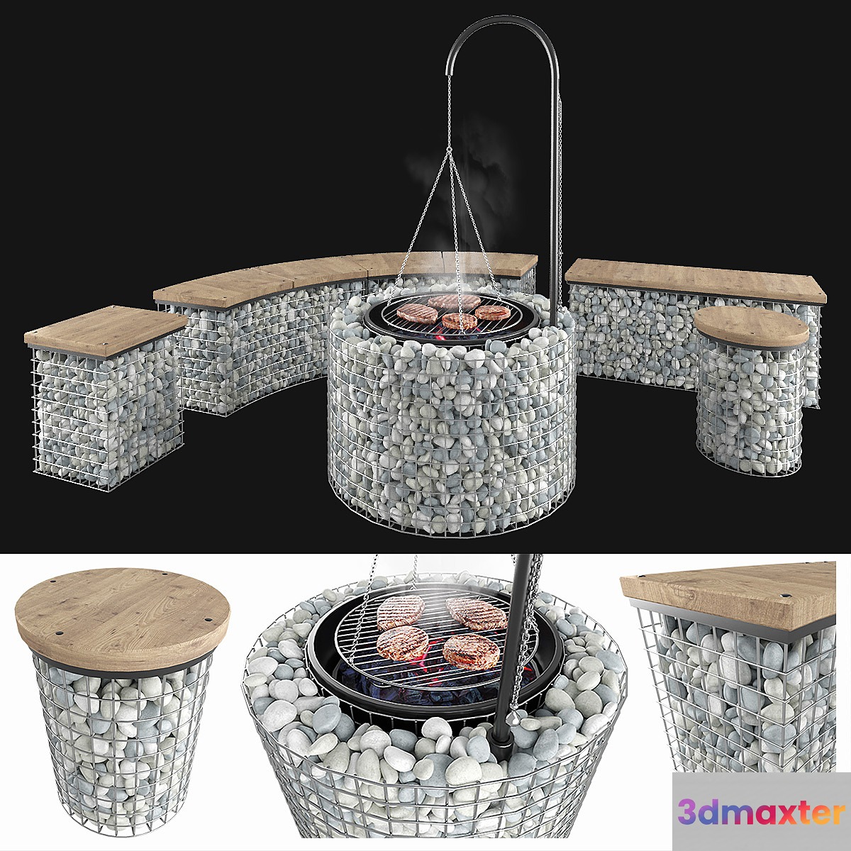 Gabion fireplace benches 3D Max