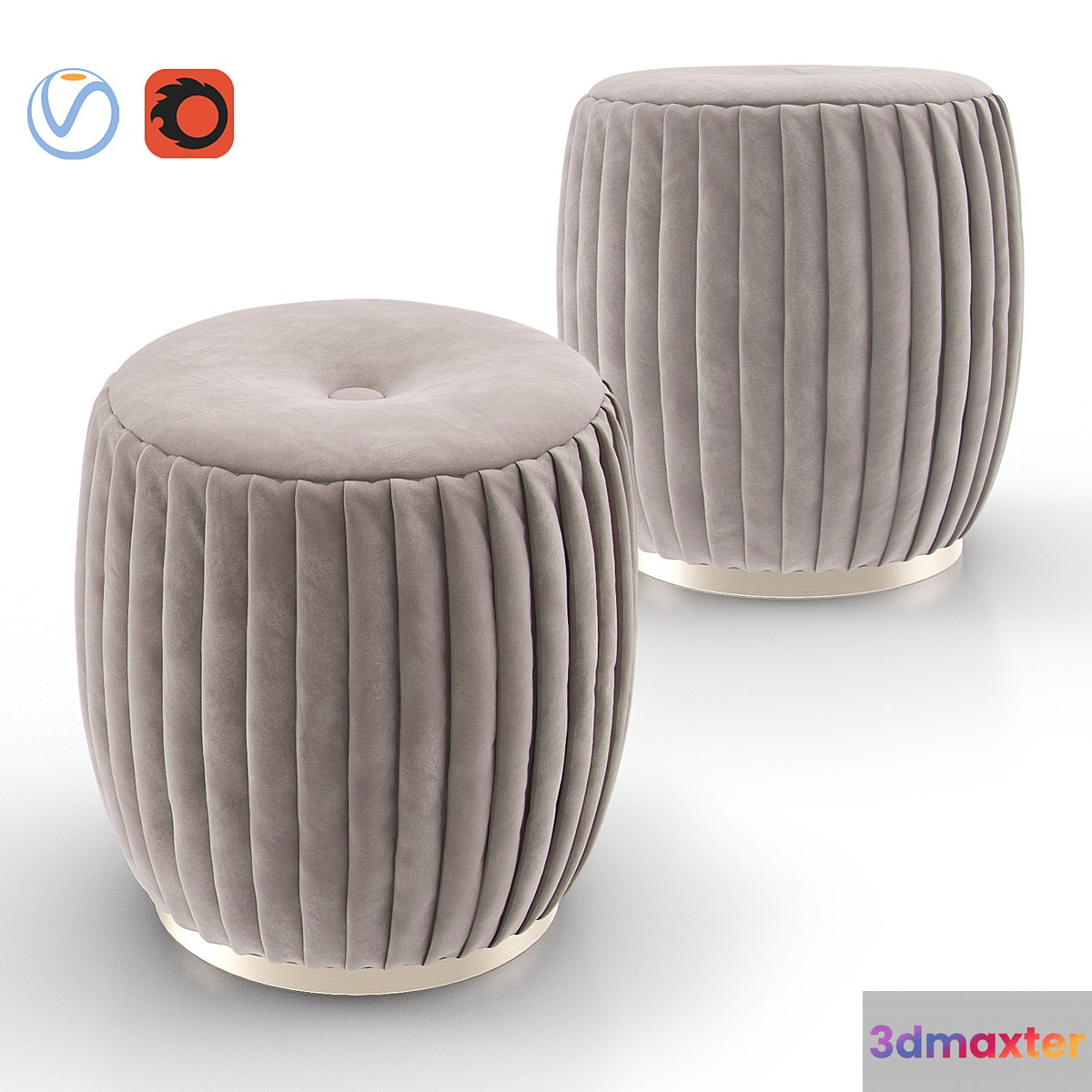BELLA Beige Velvet Ottoman 3D Max