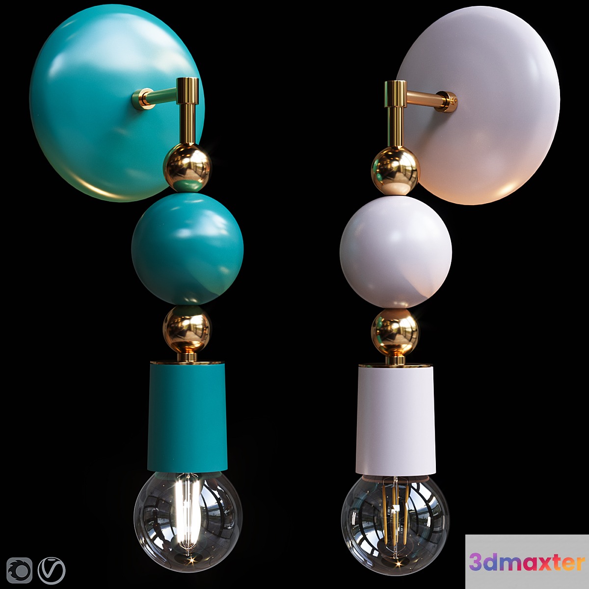Sconce Sphere Emerald and Blush 3D Max