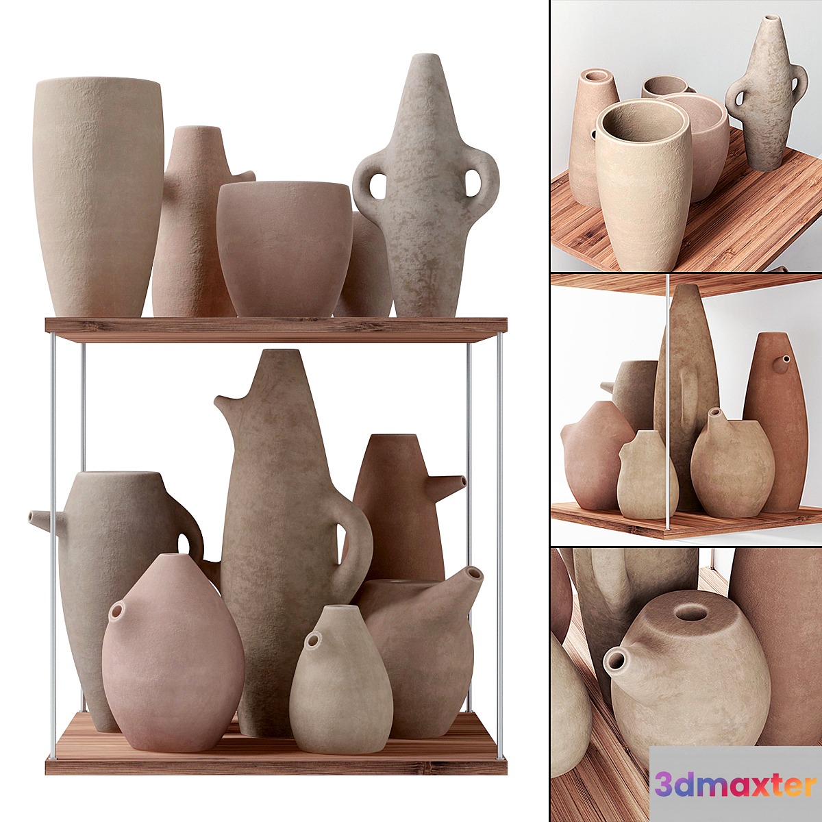 Old-style pottery shelf 3D Max
