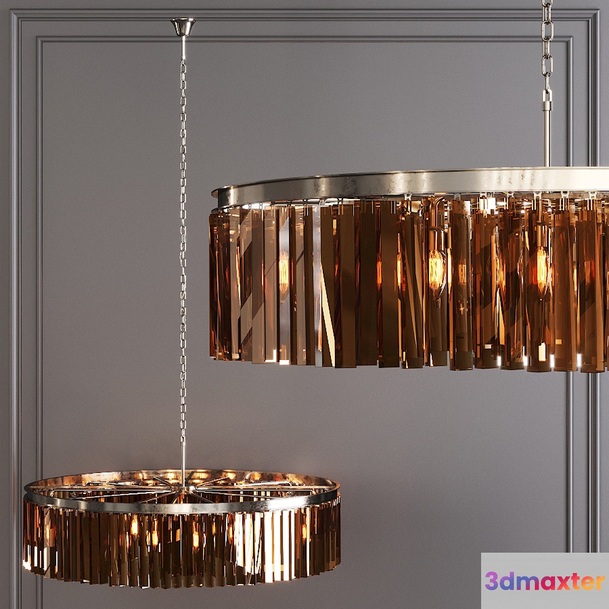 Restoration Hardware 1920S ODEON RHYS SMOKE GLASS PRISM ROUND CHANDELIER 43 Nickel - No.3