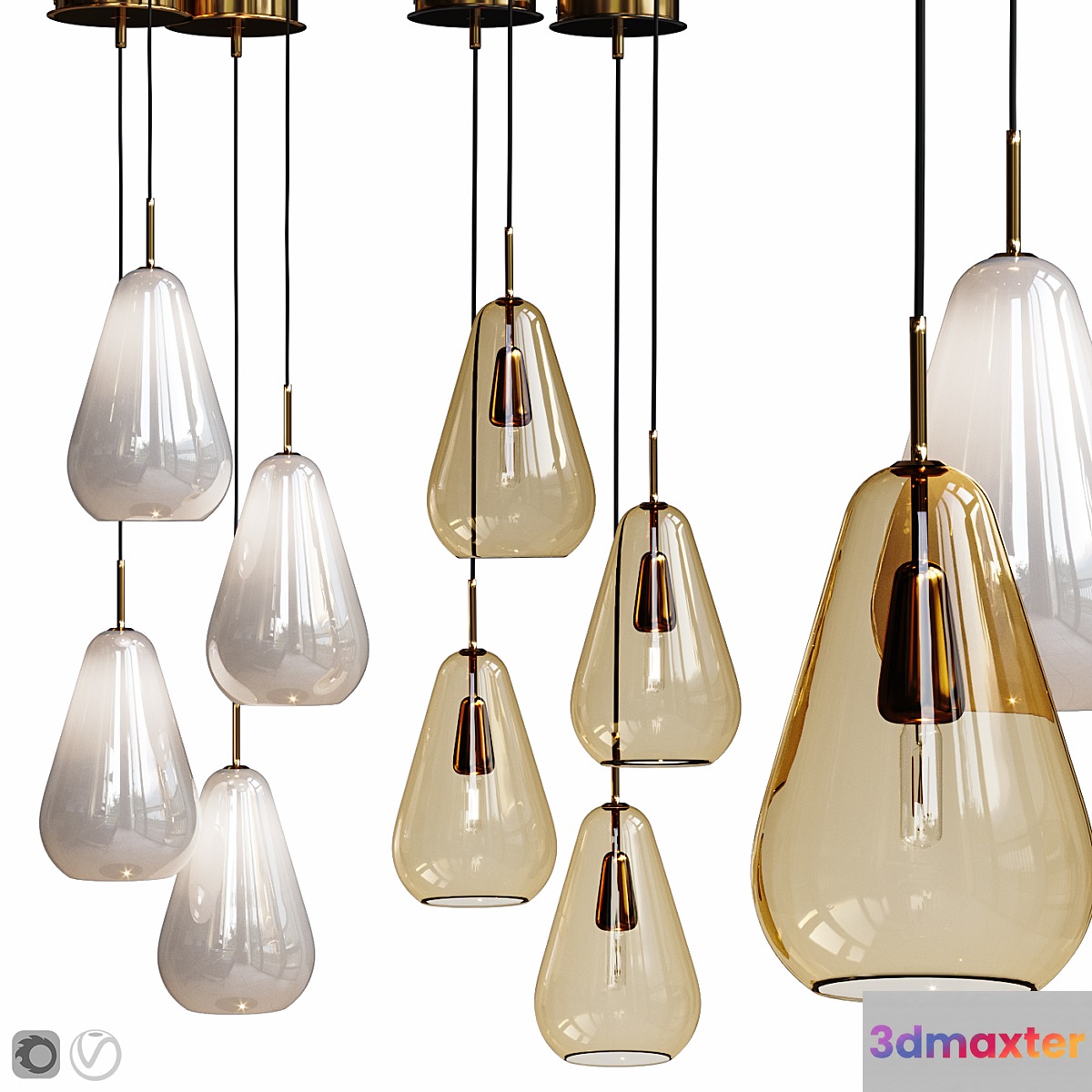 Nuura Anoli medium 1 pendant gold and white glass shade 3D Max