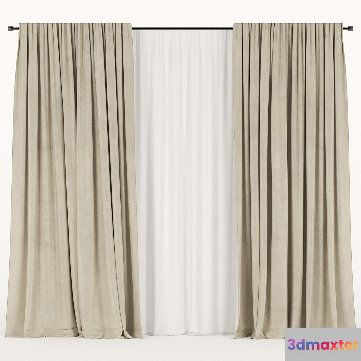 Beige curtains with tulle. 3D Max