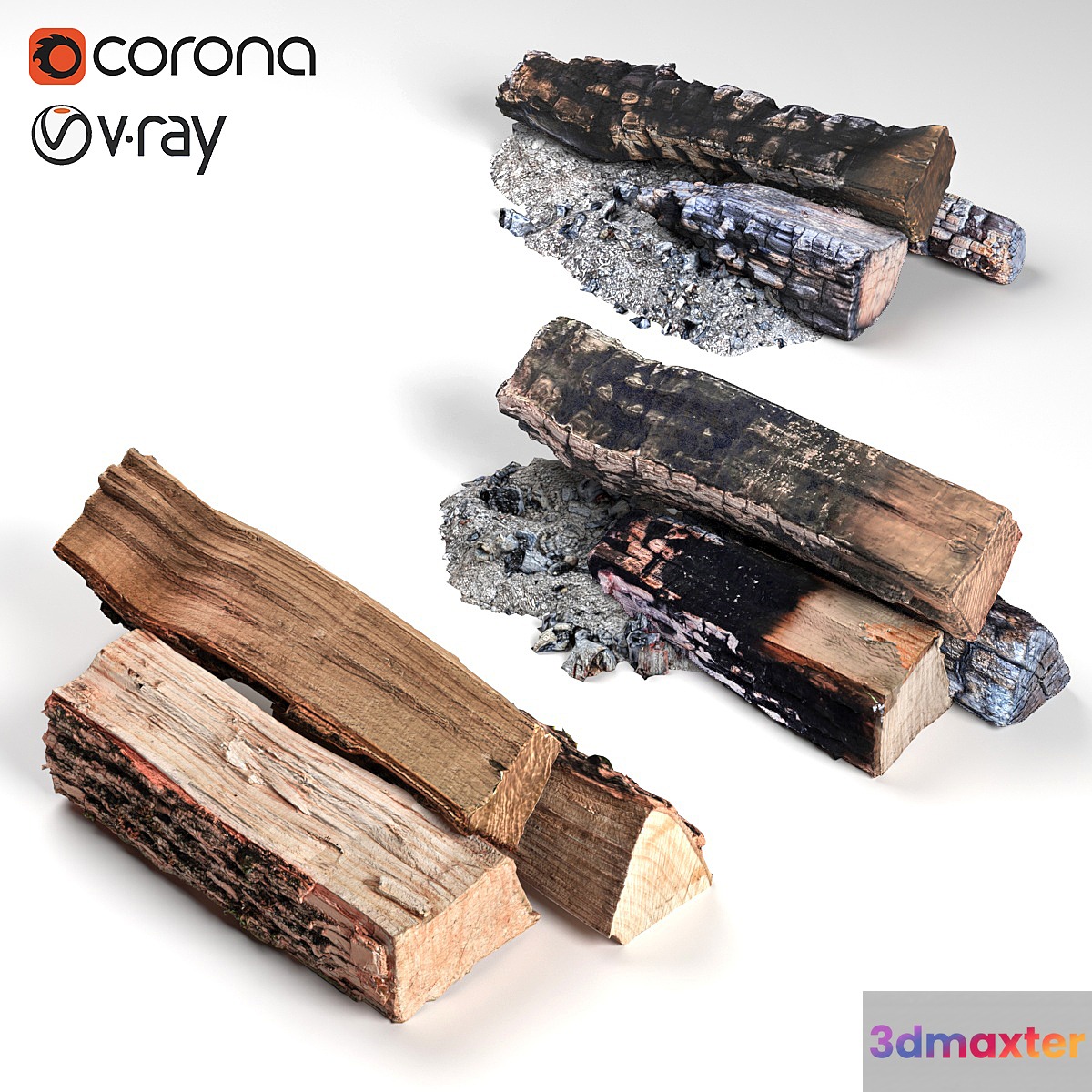 Burned woods 3D Max