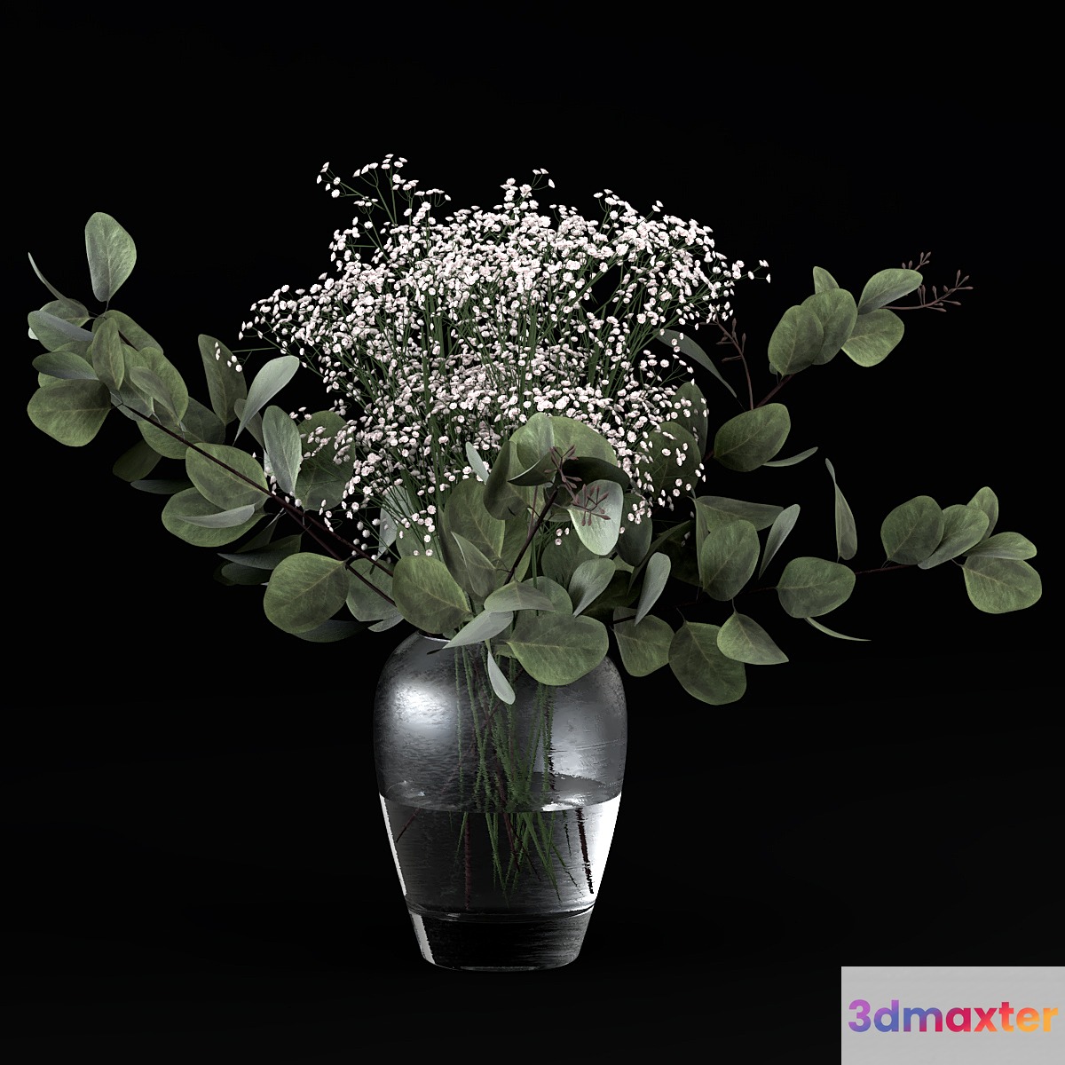 Bouquets of eucalyptus with flowers and grass