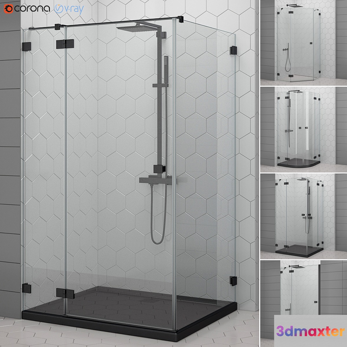 Shower enclosures and doors Radaway | Essenza black 3D Max