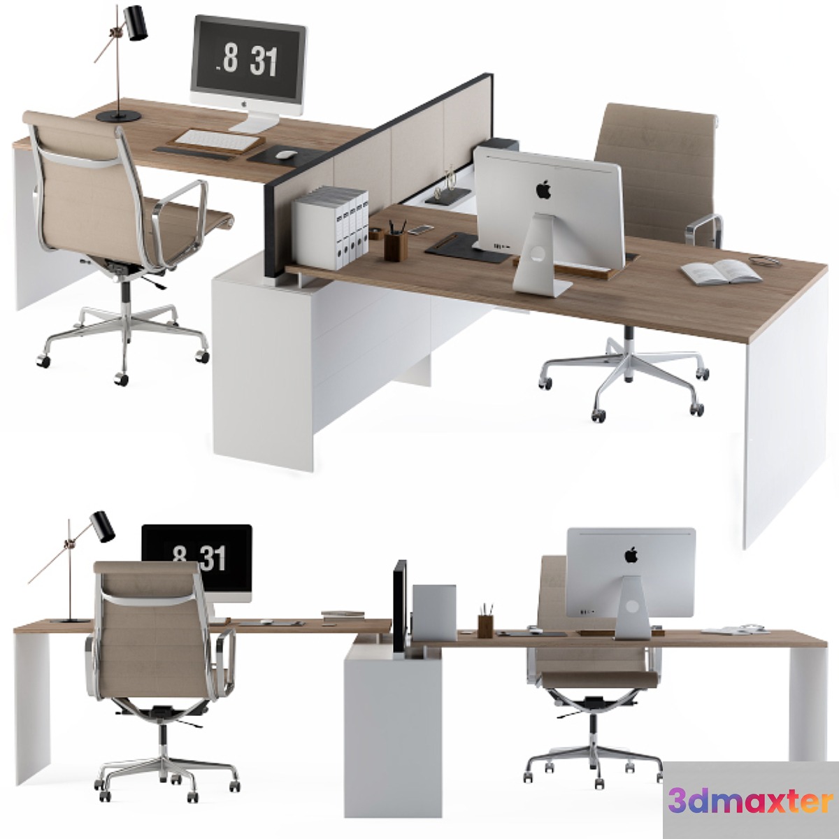 Office Set White and Cream 3D Max