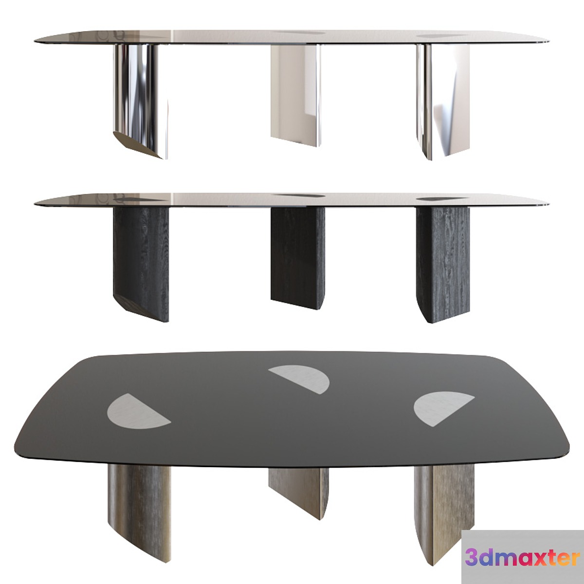 Minotti Wedge Barrel-Shaped Bronzed Glass Top 3D Max