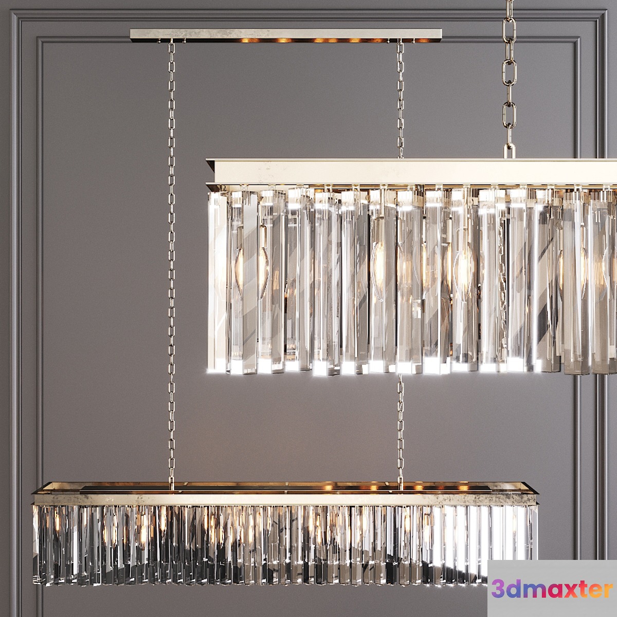 Restoration Hardware 1920S ODEON RHYS CLEAR GLASS PRISM RECTANGULAR CHANDELIER 59 Nickel - No.2