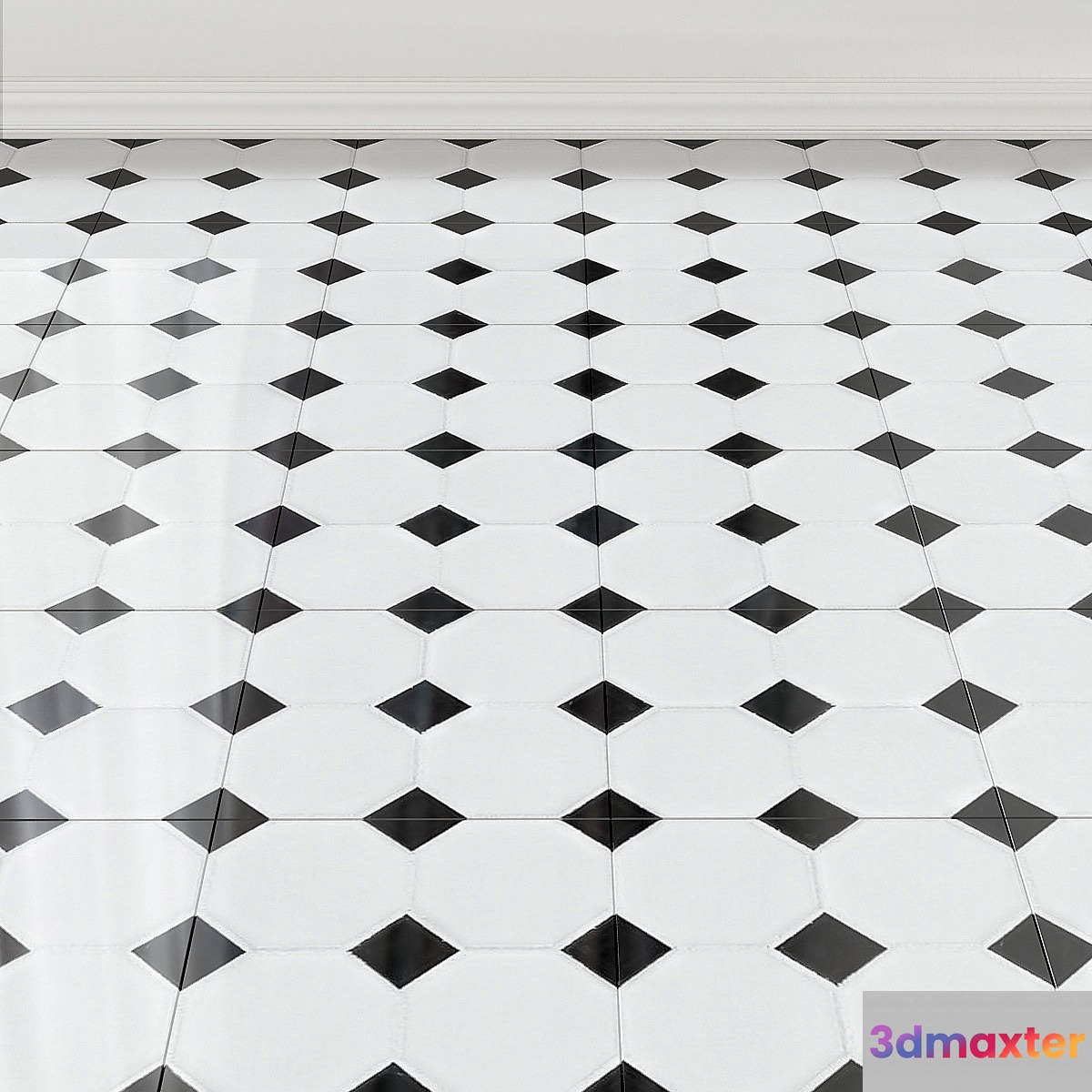 FestivalWhite and Black Dot Octagonal II Porcelain Mosaic 3D Max