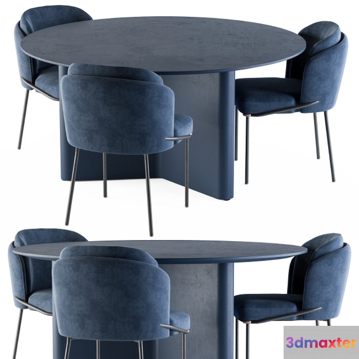 Minotti Dinning-Round Lou Table Blue Set 3D Max
