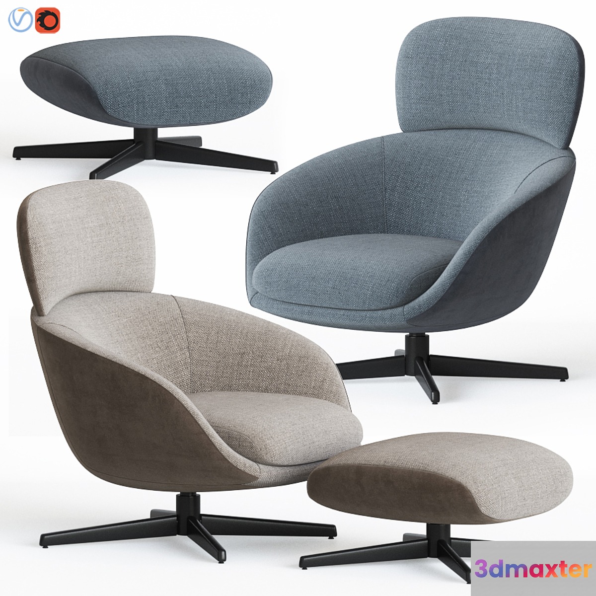Russell Armchair & Ottoman by Minotti - No.3 3D Max