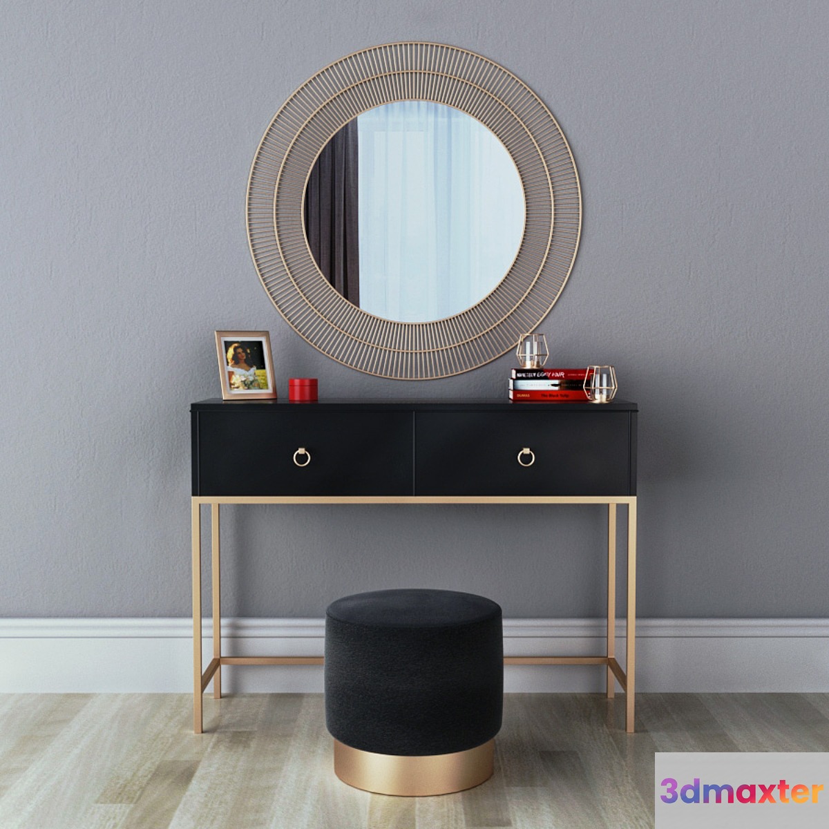 CAZARINA interiors | Dressing table with mirror and ottoman 3D Max