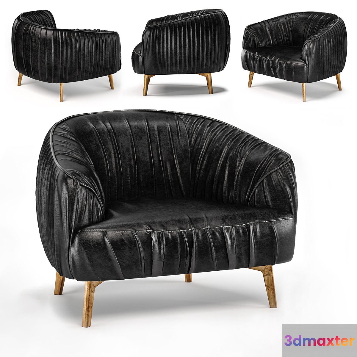 Wrinkled leather sofa black