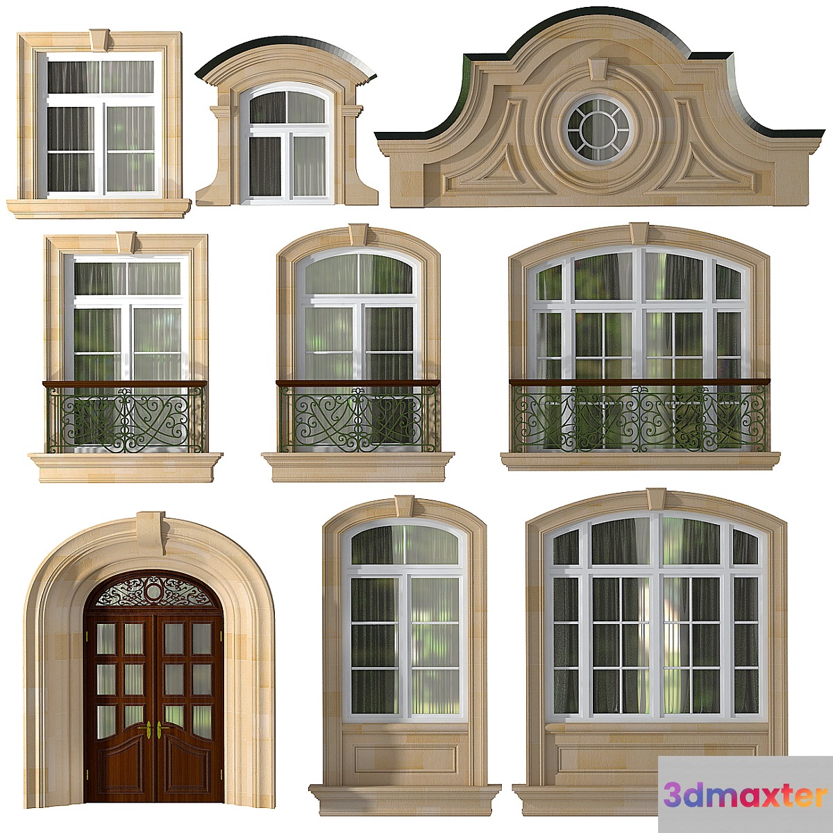 Windows and doors in the style of modern classics 3D Max