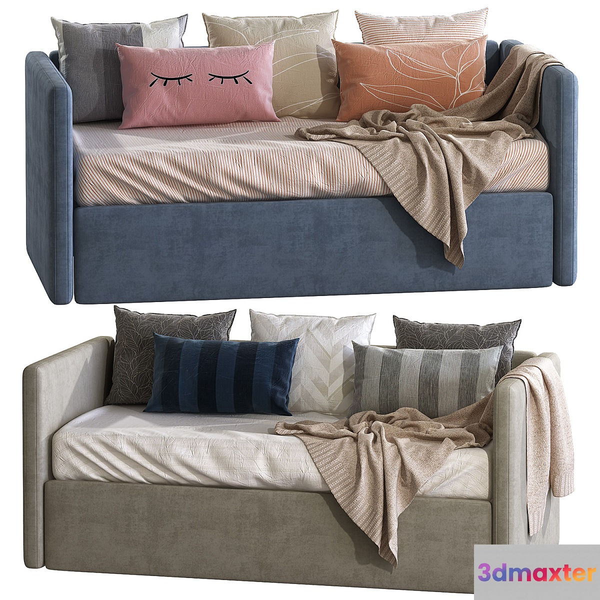 Children's sofa bed with decorative pillows 2 3D Max