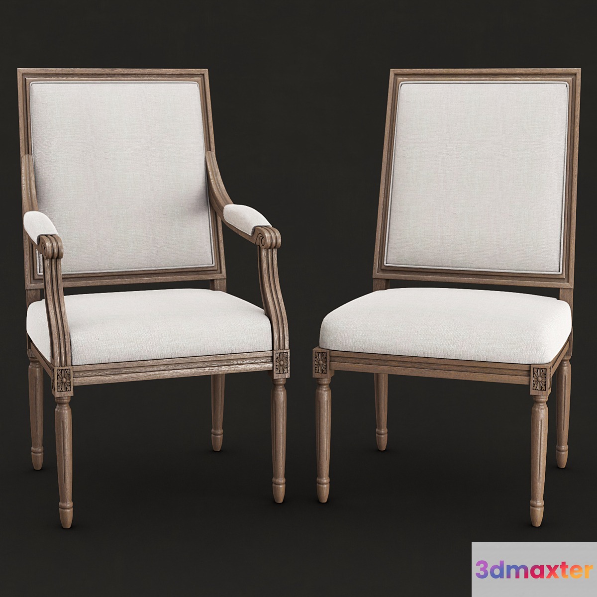 Restoration hardware - Vintage french square upholstered chairs 3D Max