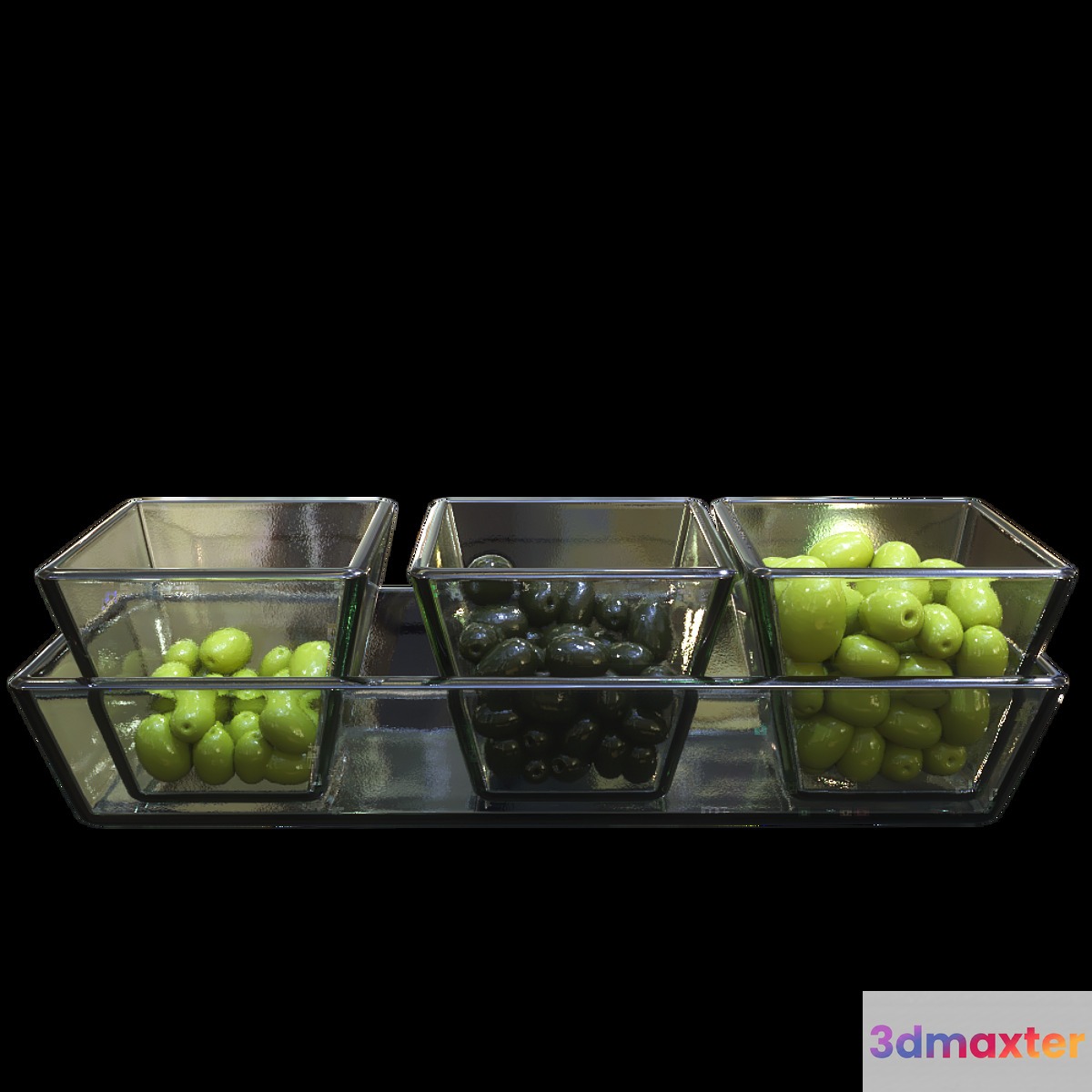 Olives and olives in bowls.