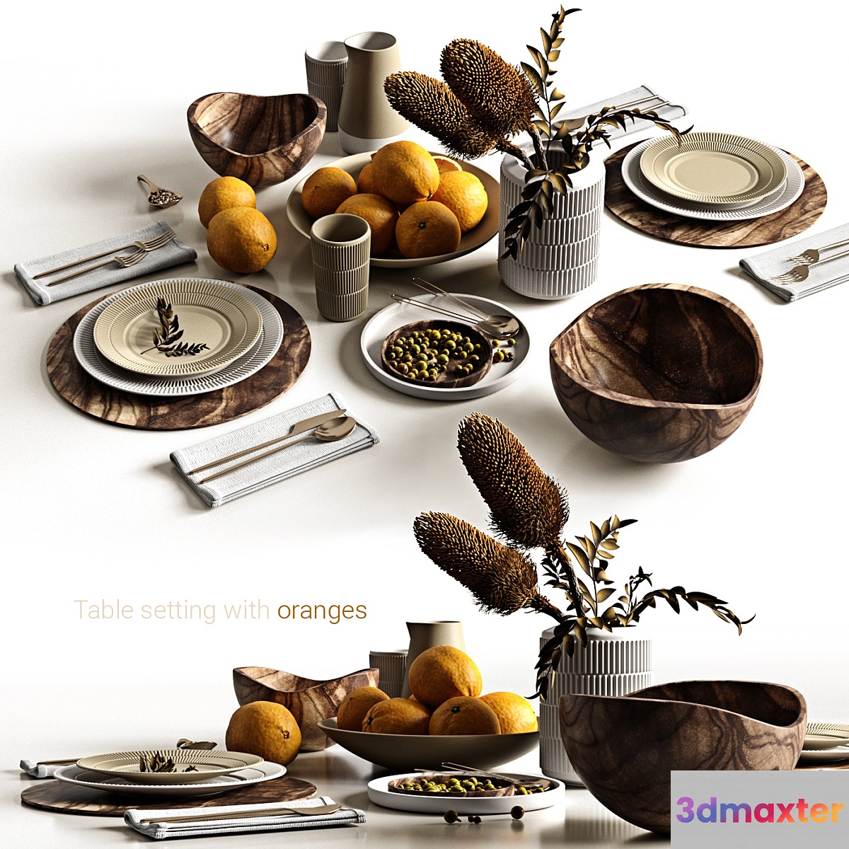 Table setting with oranges