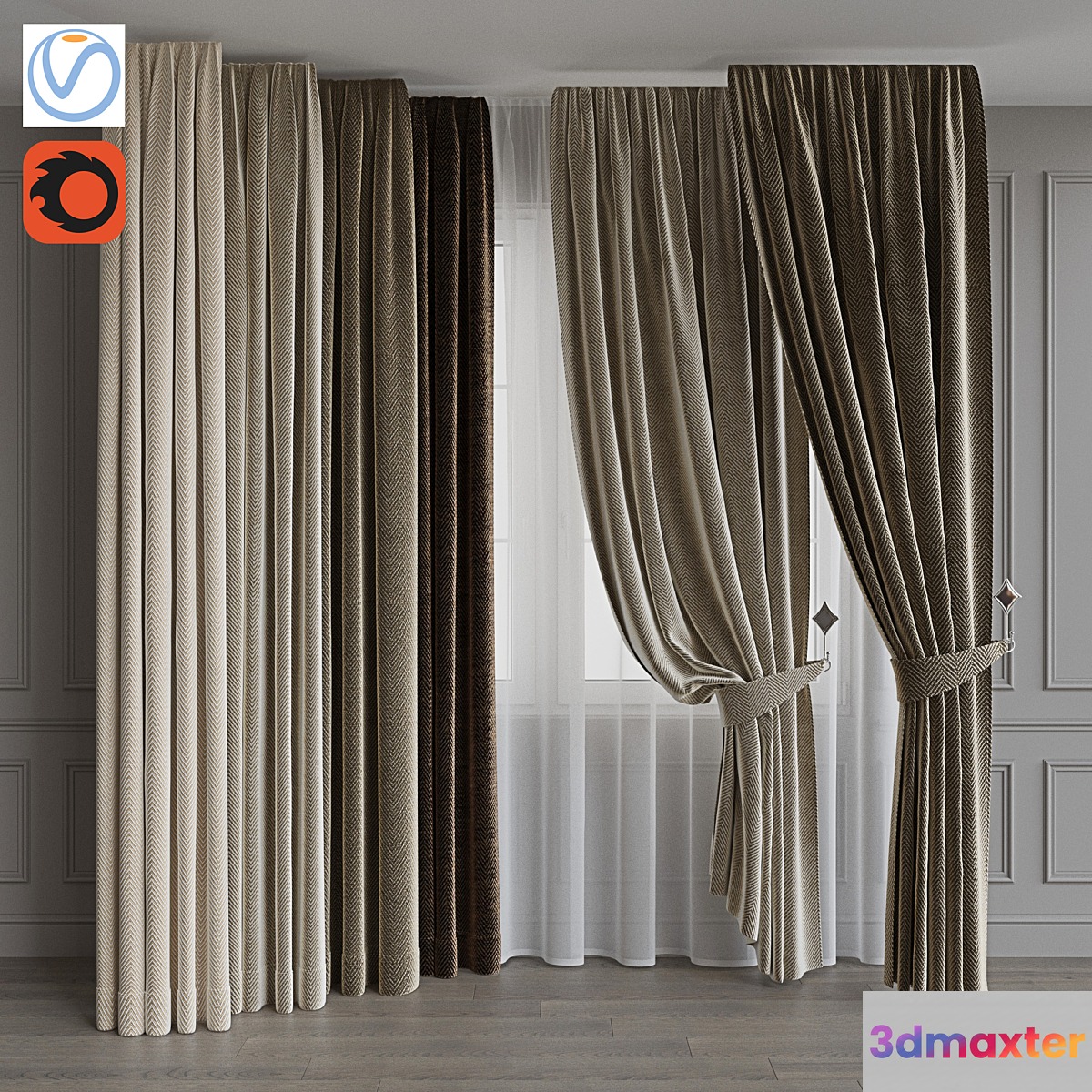 Set of portieres 34. Beige scale 3D Max