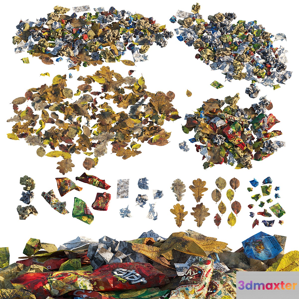 Trash of paper and leaves 3D Max