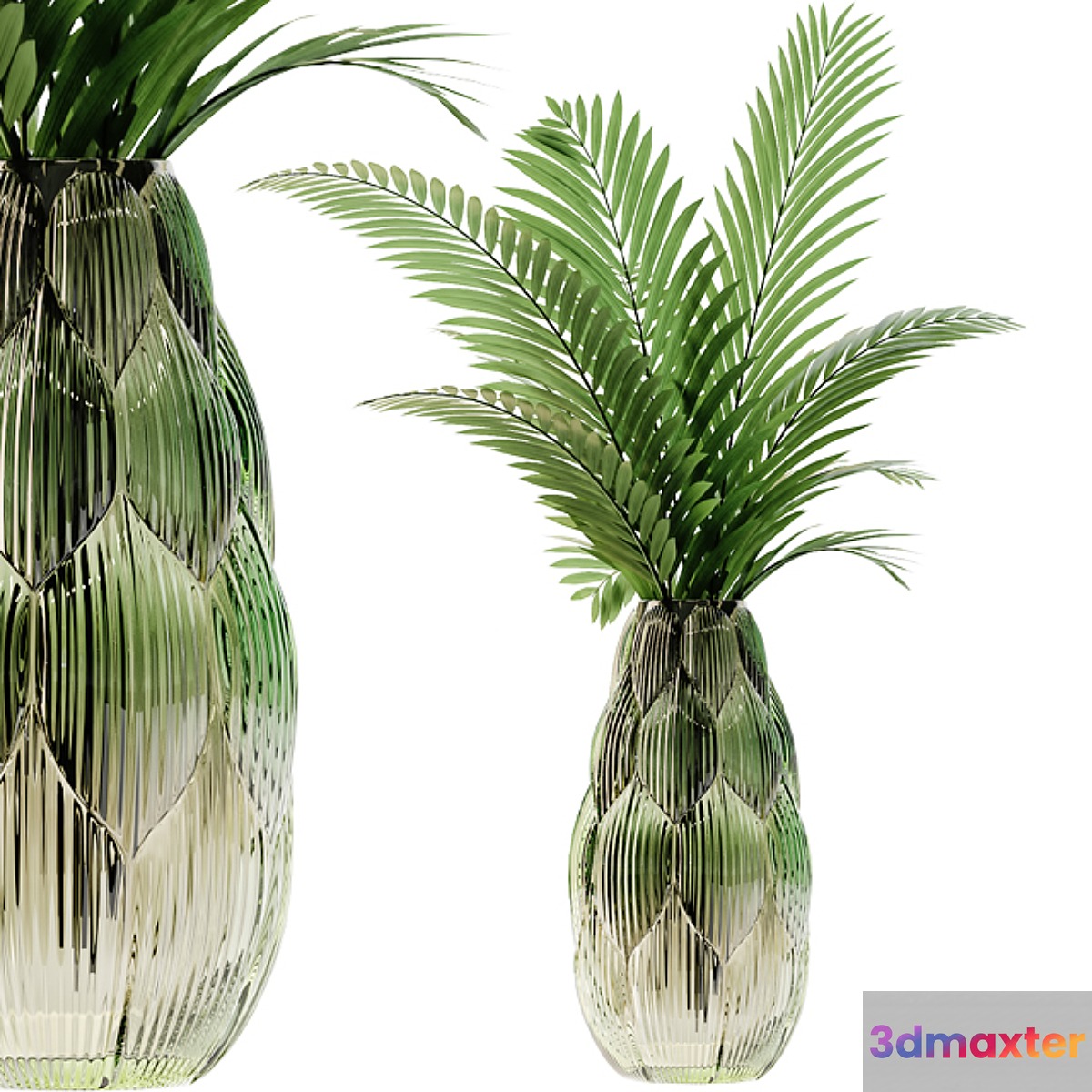 Exotic glass vase with Howea plants 3D Max