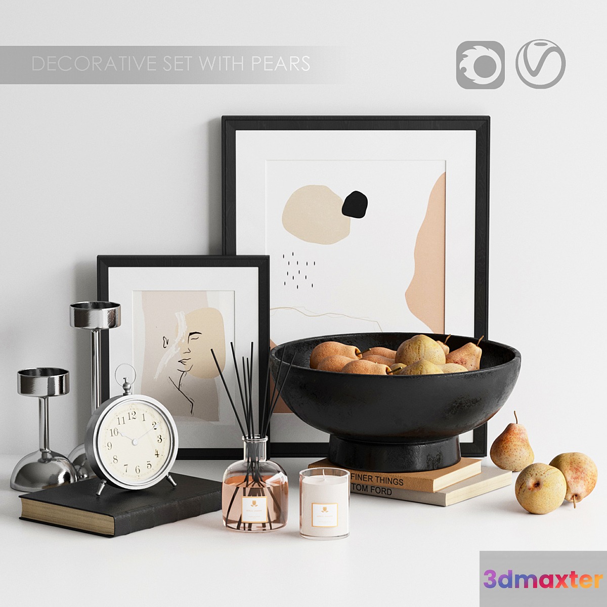 Pottery Barn Decorative Set with pears 3D Max