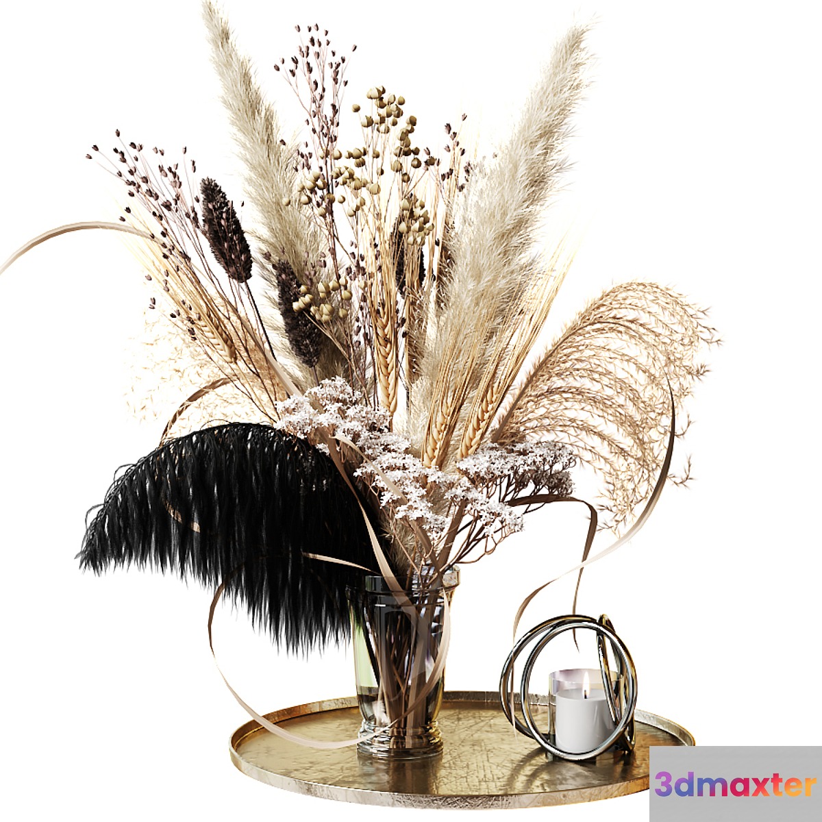 Bouquet of dried flowers with a black feather - No.4