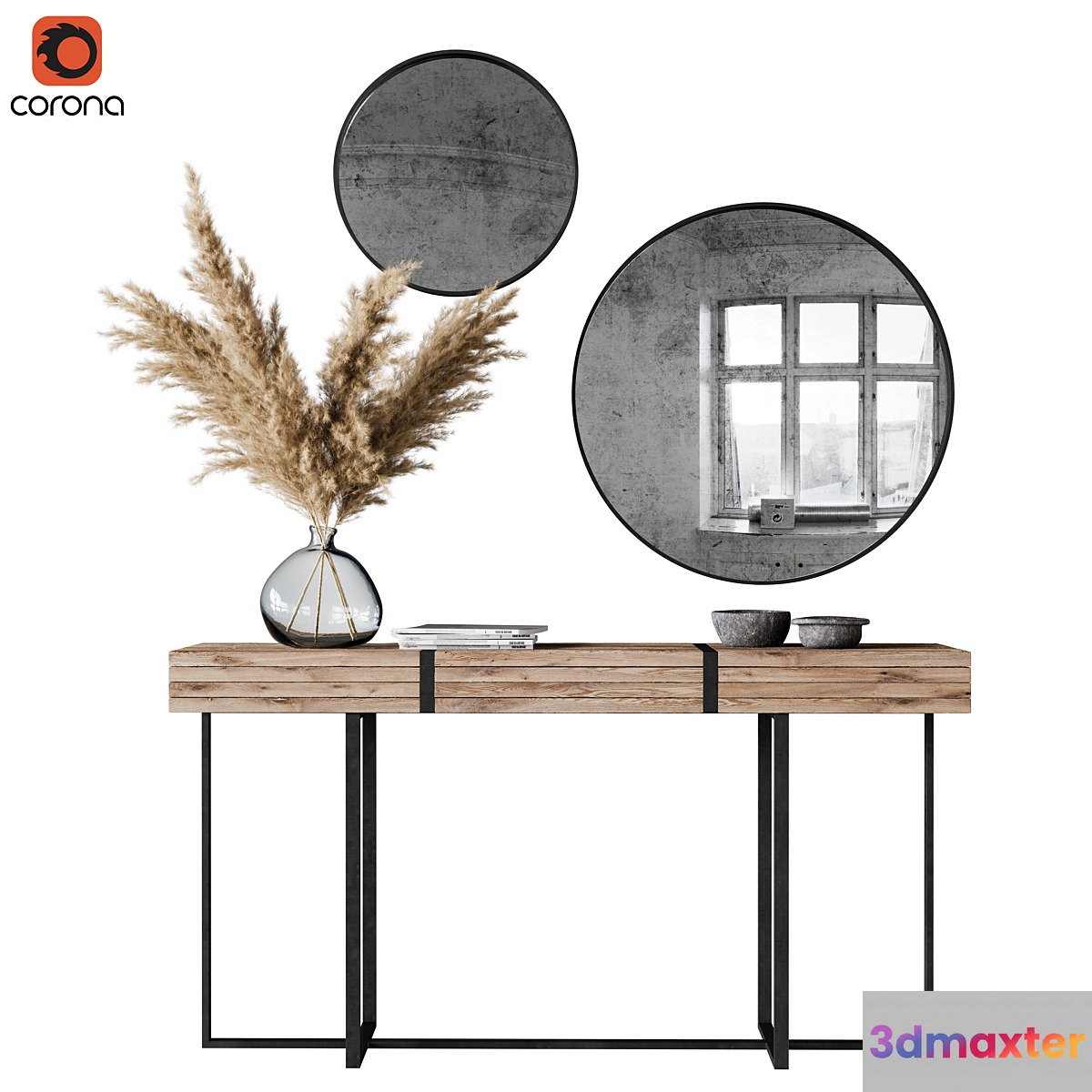 Decoration Set 03 pampas & Console 3D Max