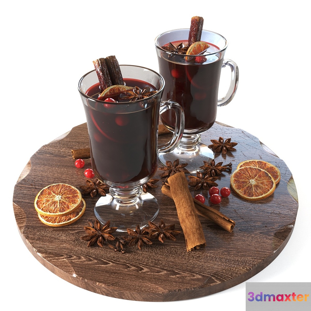 Mugs with Mulled Wine and Spices 3D Max