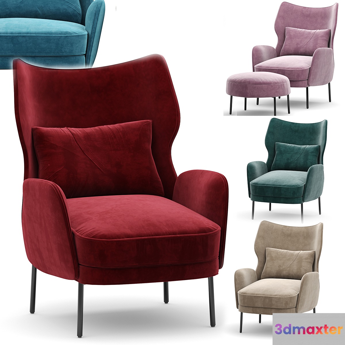 Alex Navy Velvet Accent Chair Crate and barrel 3D Max