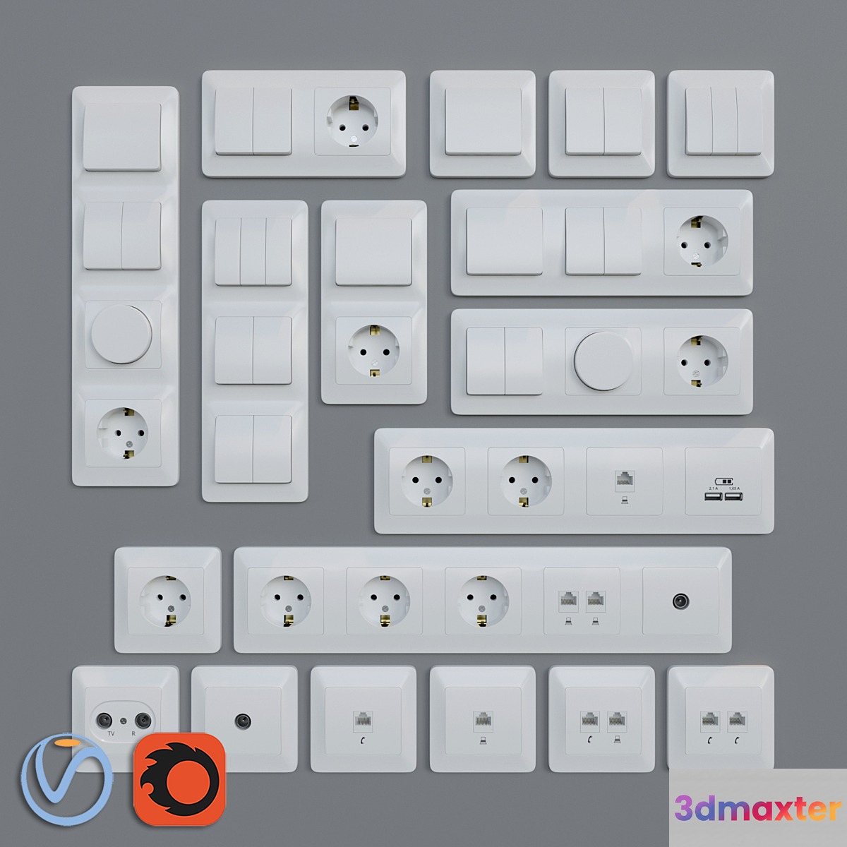 Sockets and switchers Schneider Electric Glossa | White - No.3