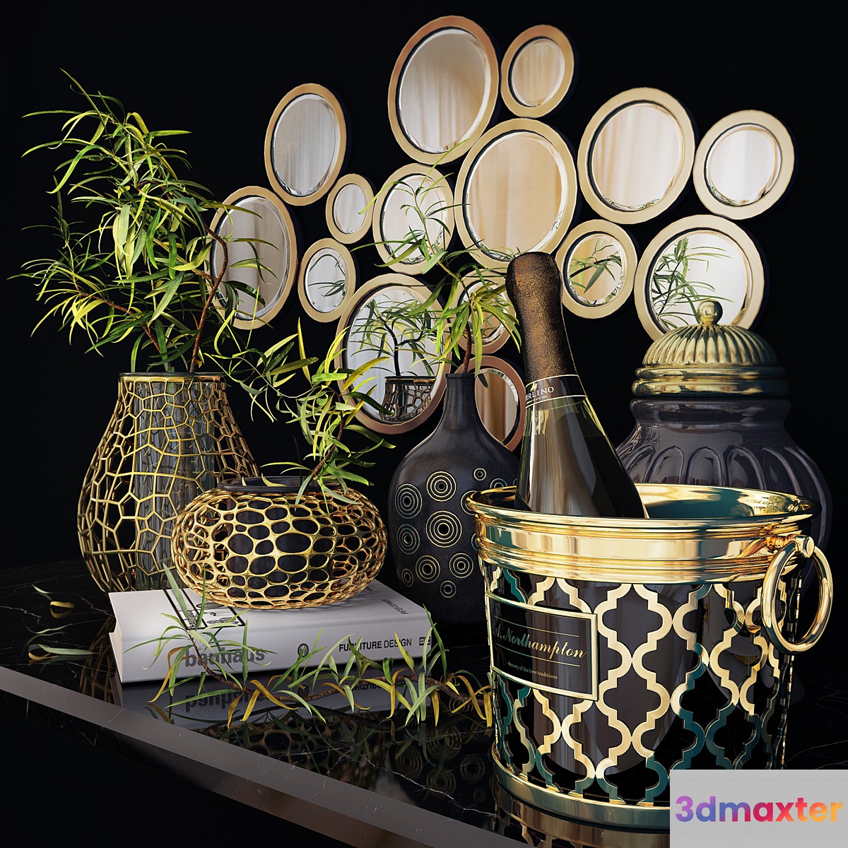 Decorative set ice bucket. Set ice bucket. 3D Max