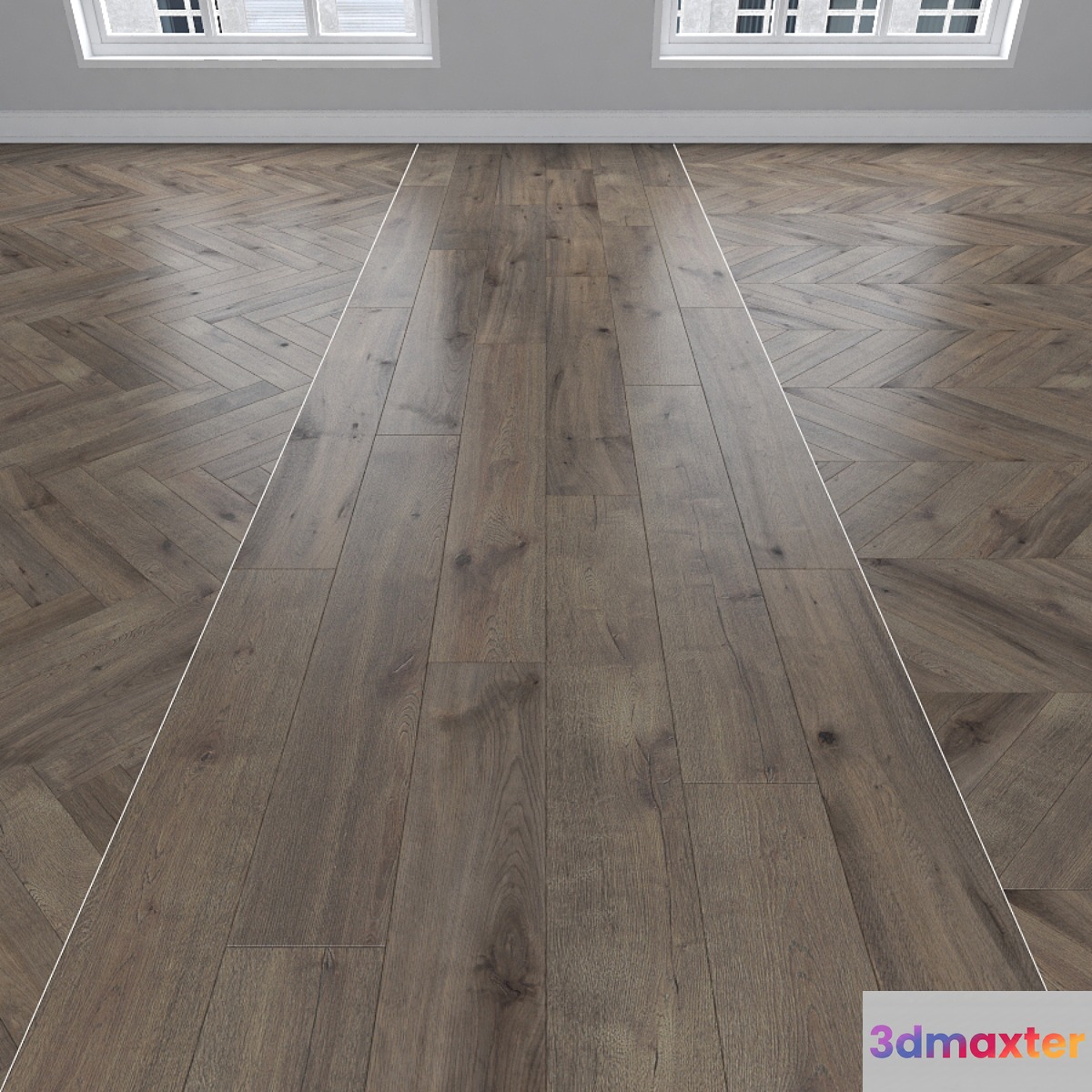Parquet Oak smoky 3 types: herringbone linear chevron. - No.2 3D Max