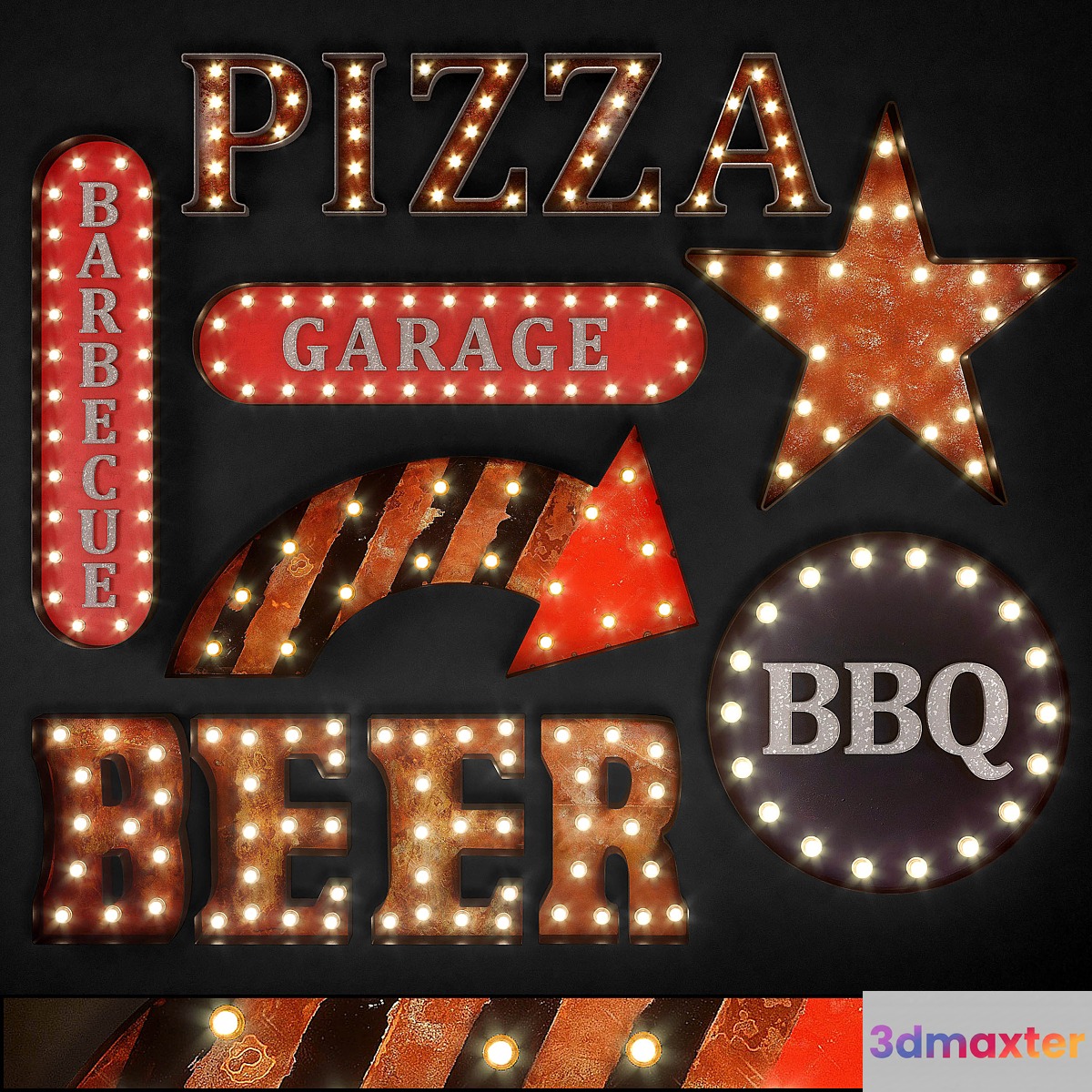 Lighted Metal sign. Set 20 3D Max