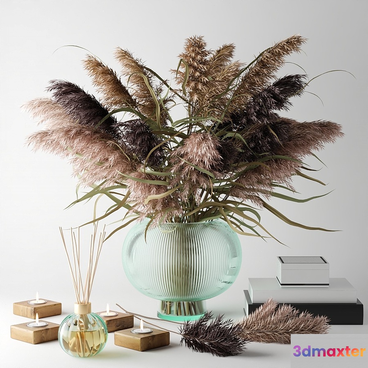 Bouquet of dry grass in a glass vase 2 3D Max