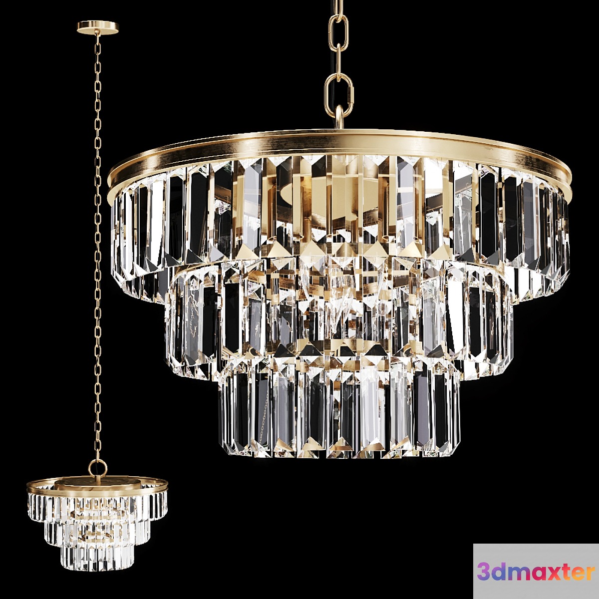 Restoration Hardware ALAINE CRYSTAL CLEAR GLASS 3-TIER CHANDELIER Brass