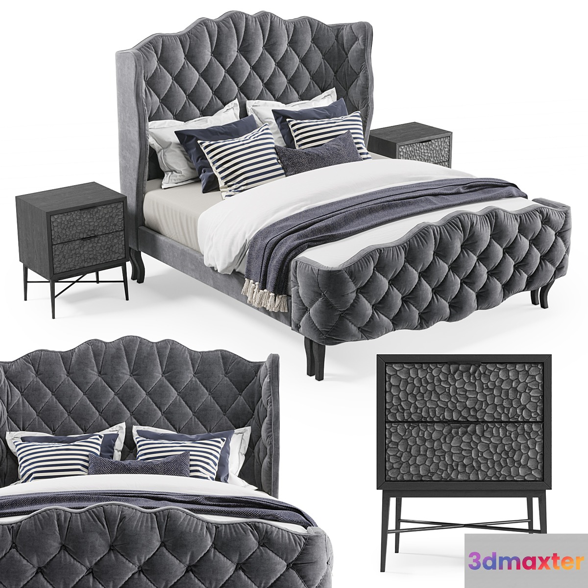 House of Hampton Mcbeth Queen Bed & Union Rustic Jakey Nightstand 3D Max