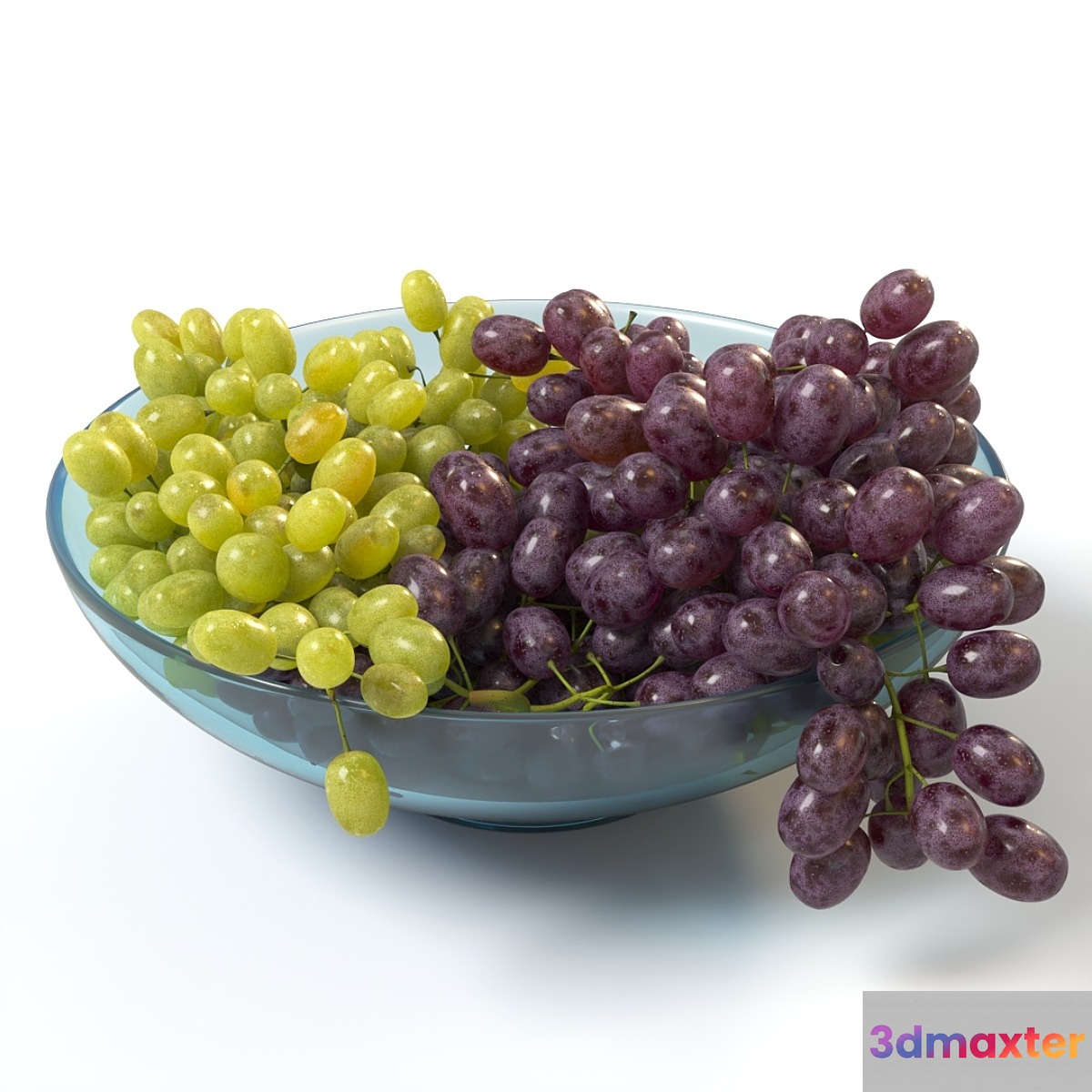 Bunches of grapes in a glass bowl