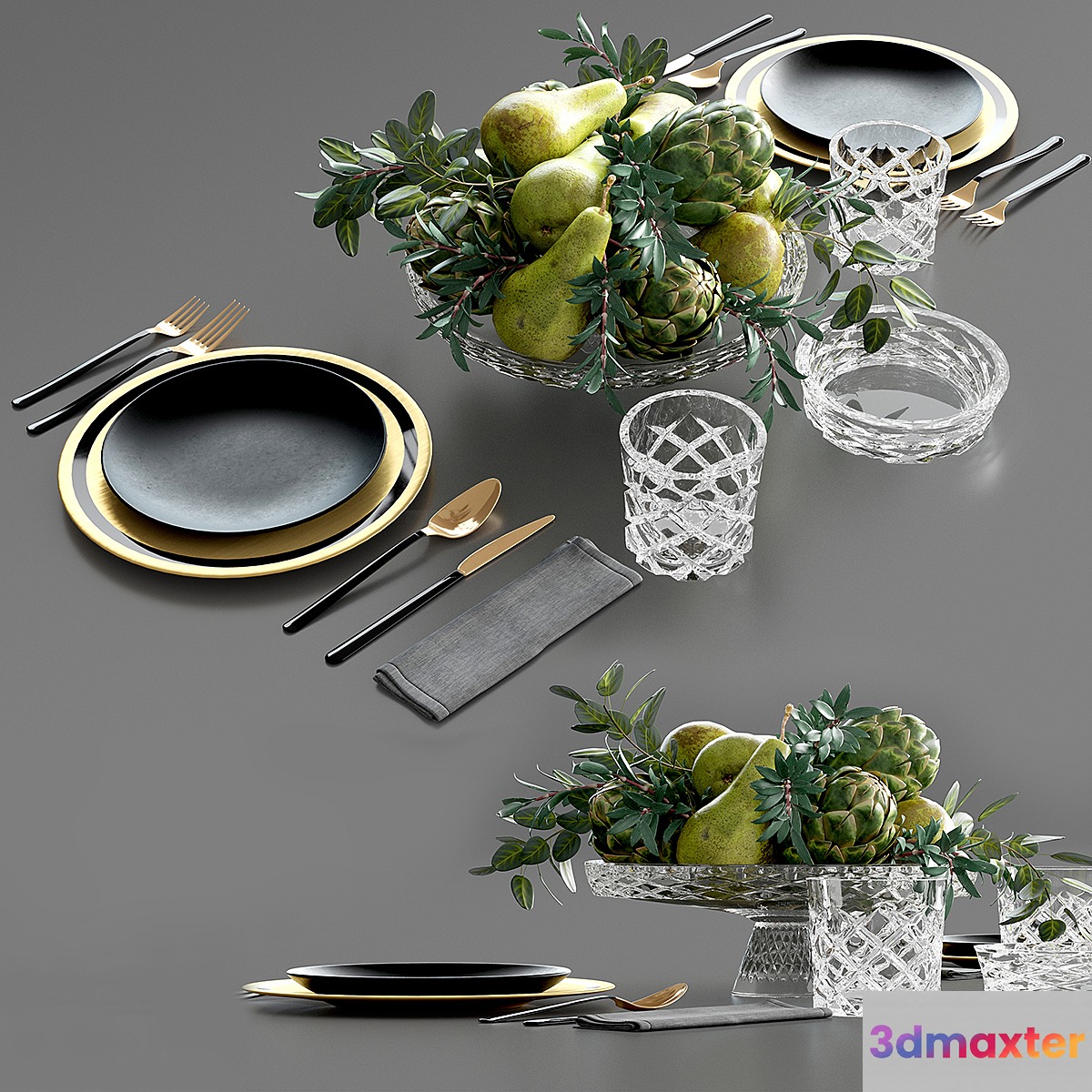 Table setting with Fruits in crystal vase - No.3