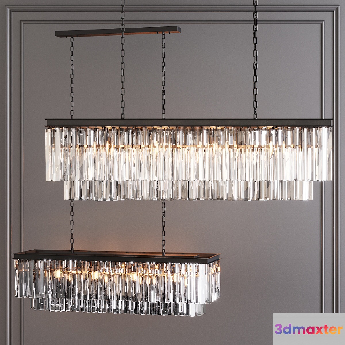 Restoration Hardware 1920S ODEON CLEAR GLASS FRINGE RECTANGULAR CHANDELIER 49 Black 3D Max