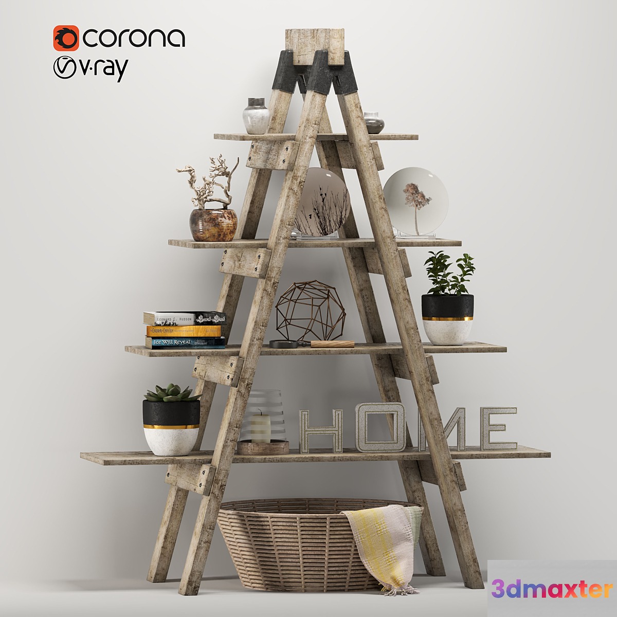 Rustic ladder bookshelf