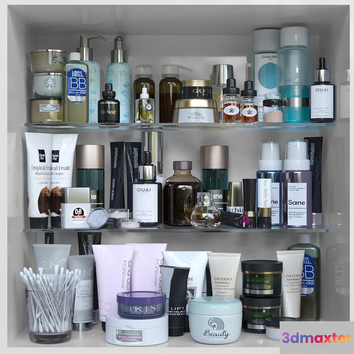 Shelf with cosmetics in a beauty salon or store 3D Max
