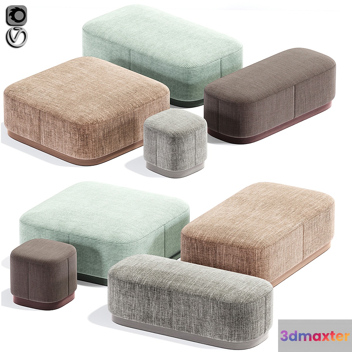Modern Pouf Set 02 Fabric - No.4