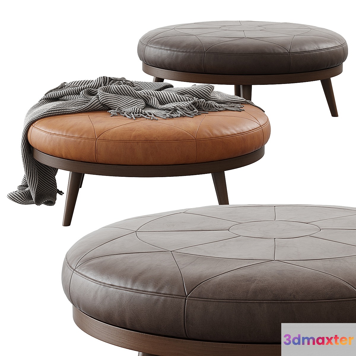 Strick & Bolton _ Imre Round Leather Ottoman - No.2