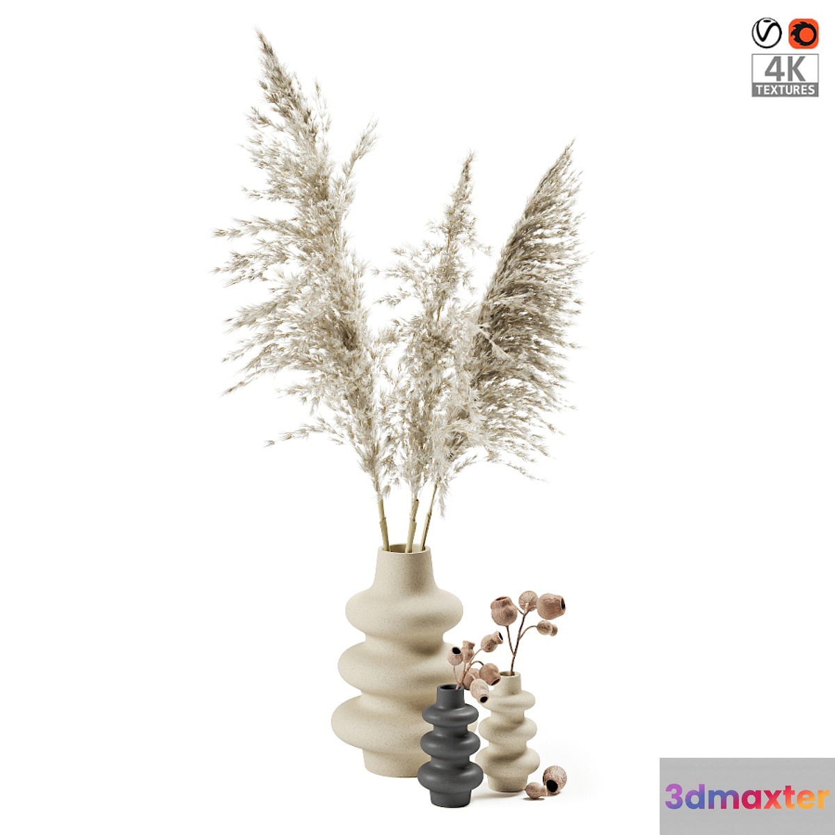 Vases with dried plants