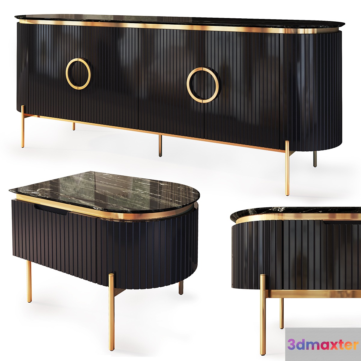 Dresser and nightstand Tesla black. Nightstand sideboard by Medusa Home 3D Max