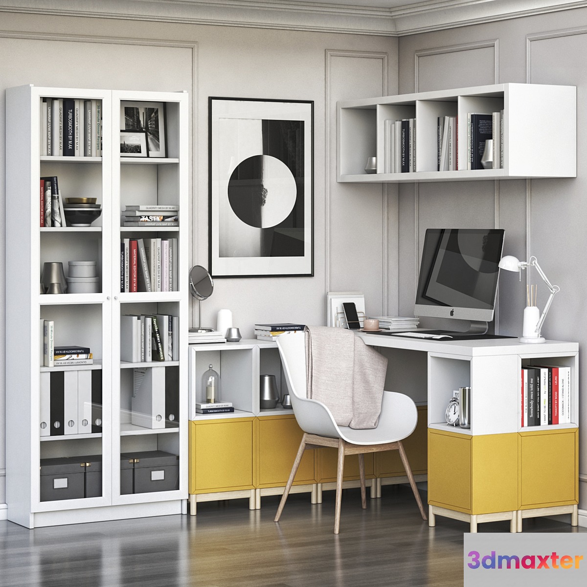 IKEA corner workplace with EKET storages and BILLY OXBERG bookcase - No.2